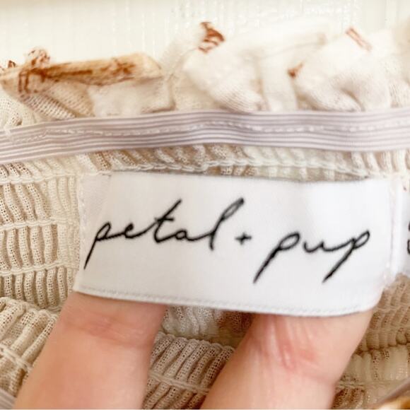 Petal + Pup Gabriella Cream Floral Linen Blend Smocked Off The Shoulder Top - Picture 7 of 8